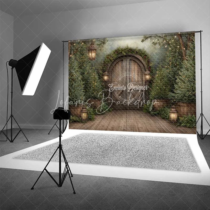 Lofaris Rustic Wooden Barn Door Christmas Backdrop Winter Farmhouse Porch Photography Background