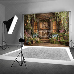 Lofaris Rustic Wooden Barn Door Photography Backdrop Lush Floral Enchanted Garden Vines Perfect for Fairy Tale Photo Shoots