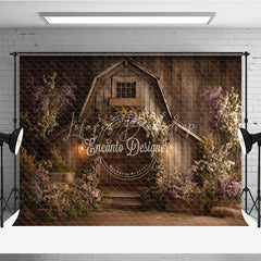 Lofaris Rustic Wooden Barn Photography Backdrop with Floral Arch and Warm Lanterns Enchanting Spring Celebration Decor