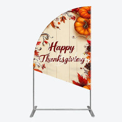 Lofaris Rustic Wooden Happy Thanksgiving Half Moon Arch Backdrop Autumn Pumpkins and Fall Leaves Decor