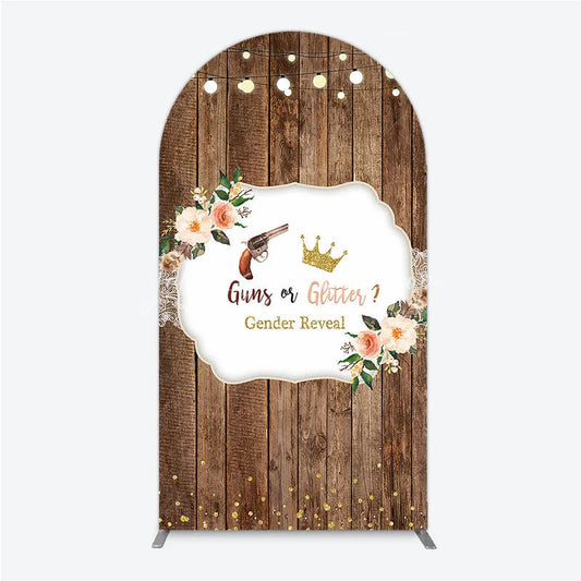 Lofaris Rustic Wooden Plank Cowboy and Glitter Crown Gender Reveal Arch Backdrop Kit String Lights Decor
