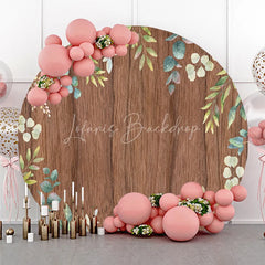 Lofaris Rustic Wooden Round Backdrop with Green Eucalyptus Leaves Elegant Natural Botanical Photo Booth Decor.