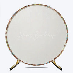 Lofaris Rustic Wooden Round Backdrop with Green Eucalyptus Leaves Elegant Natural Botanical Photo Booth Decor.