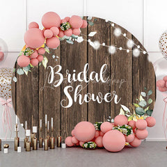 Lofaris Rustic Wooden Sunflower and Eucalyptus Bridal Shower Round Backdrop with Twinkle String Lights Decor