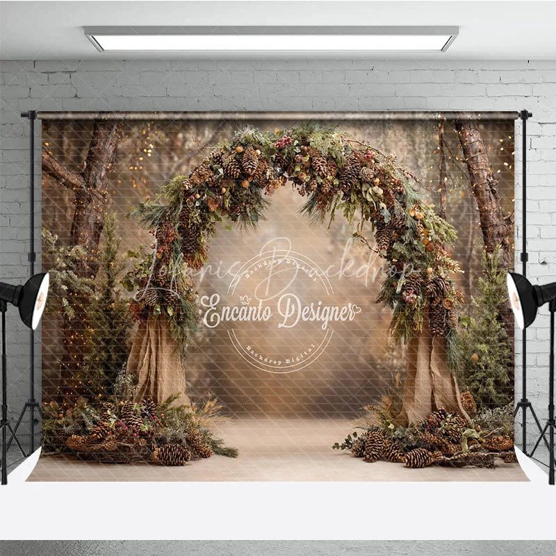 Lofaris Rustic Woodland Arch Backdrop Pinecone and Burlap Decor Enchanted Forest Wedding Photography Props