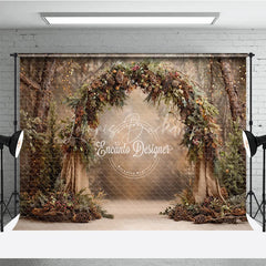Lofaris Rustic Woodland Arch Backdrop Pinecone and Burlap Decor Enchanted Forest Wedding Photography Props