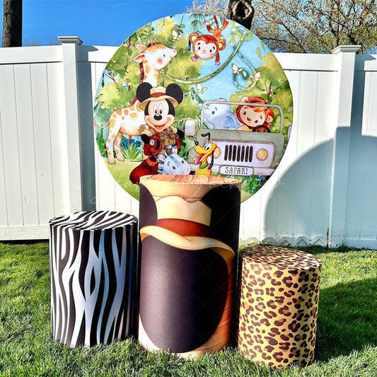Lofaris Safari Animals Green Birthday Round Backdrop Kit