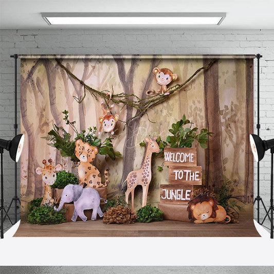 Lofaris Safari Animals Jungle Forest Cake Smash Backdrop