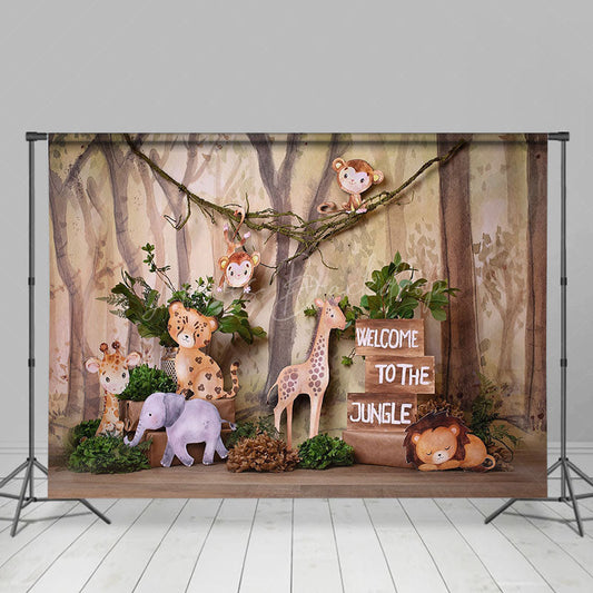 Lofaris Safari Animals Jungle Forest Cake Smash Backdrop