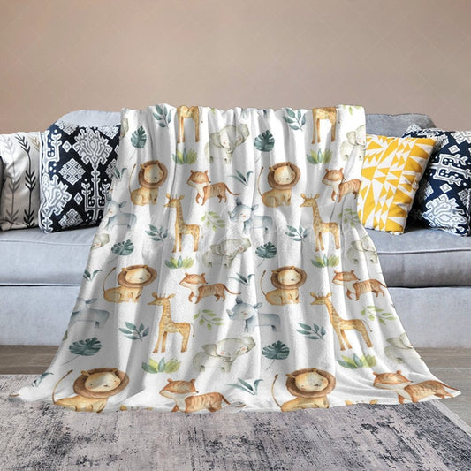 Lofaris Safari Animals Jungle Leaves Custom Name Blanket