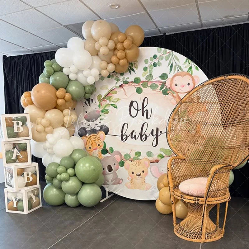 Lofaris Safari Animals Oh Baby Wild Shower Round Backdrop