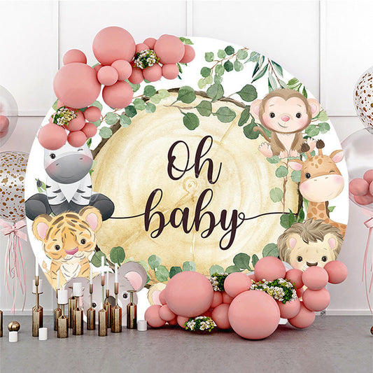 Lofaris Safari Animals Oh Baby Wild Shower Round Backdrop