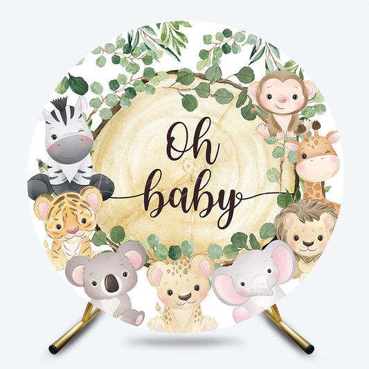 Lofaris Safari Animals Oh Baby Wild Shower Round Backdrop