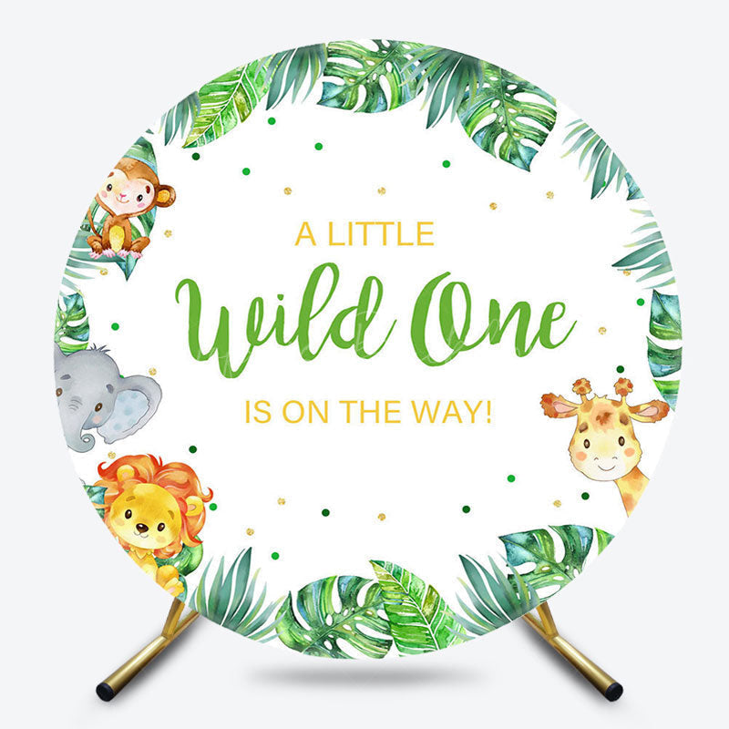 Lofaris Safari Animals Plant Wild One Round Birthday Backdrop