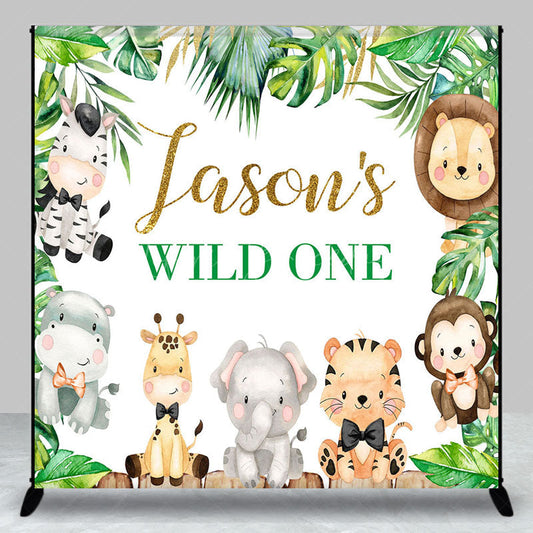 Lofaris Safari Animals Wild One Custom Name Birthday Backdrop