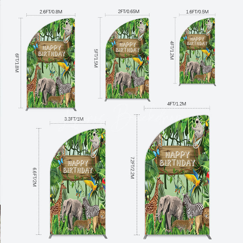 Lofaris Safari Happy Birthday Half Moon Arch Backdrop Wild Jungle Animals Theme Tropical Party Decor for Kids Photo Booth