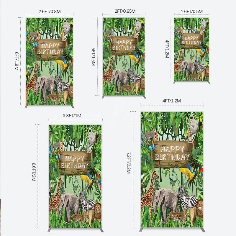 Lofaris Safari Happy Birthday Rectangle Backdrop Wild Jungle Animals Theme Tropical Party Decor for Kids Photo Booth