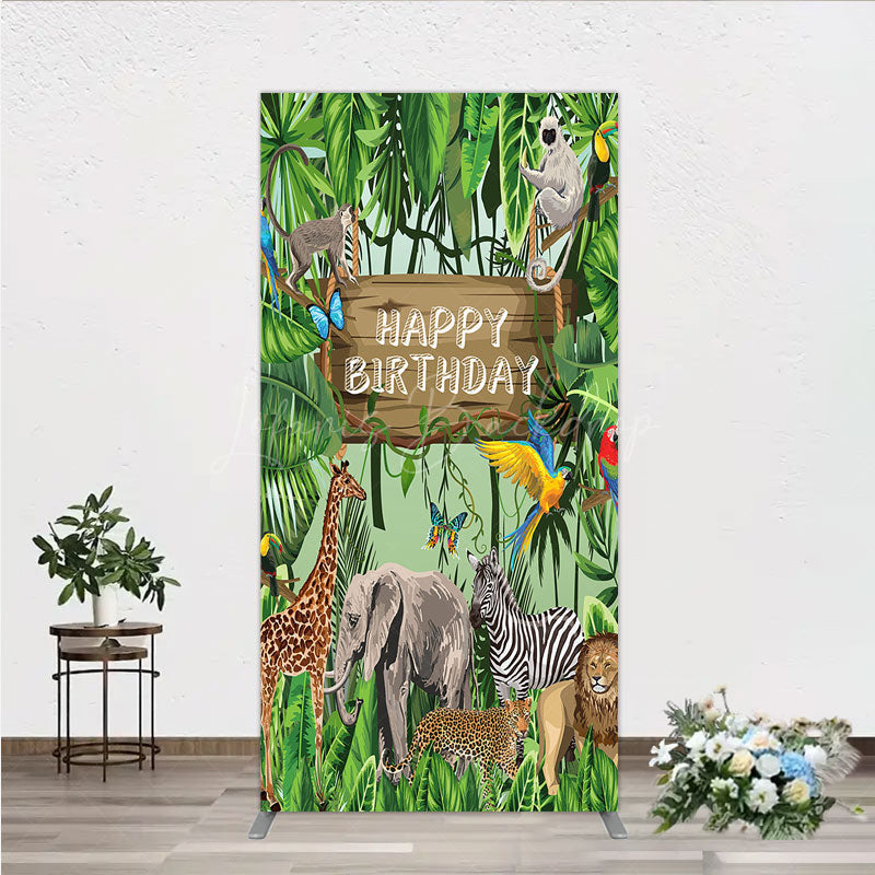 Lofaris Safari Happy Birthday Rectangle Backdrop Wild Jungle Animals Theme Tropical Party Decor for Kids Photo Booth