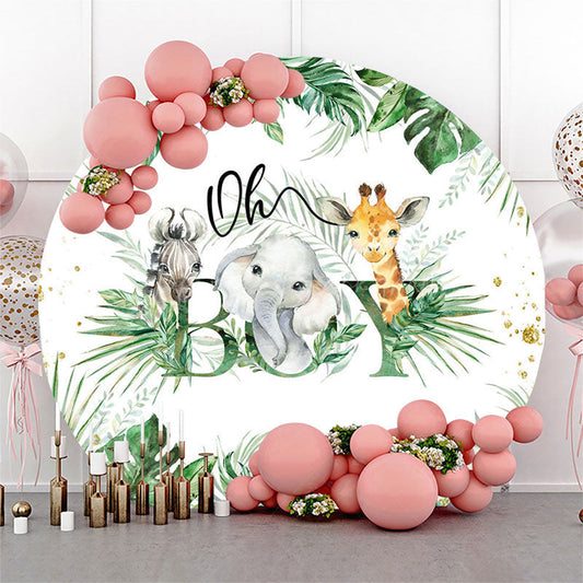 Lofaris Safari Oh Boy Monstera Round Baby Shower Backdrop