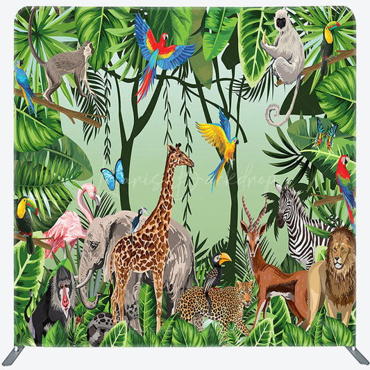 Lofaris Safari Wild Animals Birthday Pillow Case Backdrop