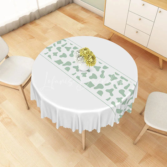 Lofaris Sage Green Abstract Organic Shapes Round Tablecloth Modern Minimalist Table Cover for Dining Room