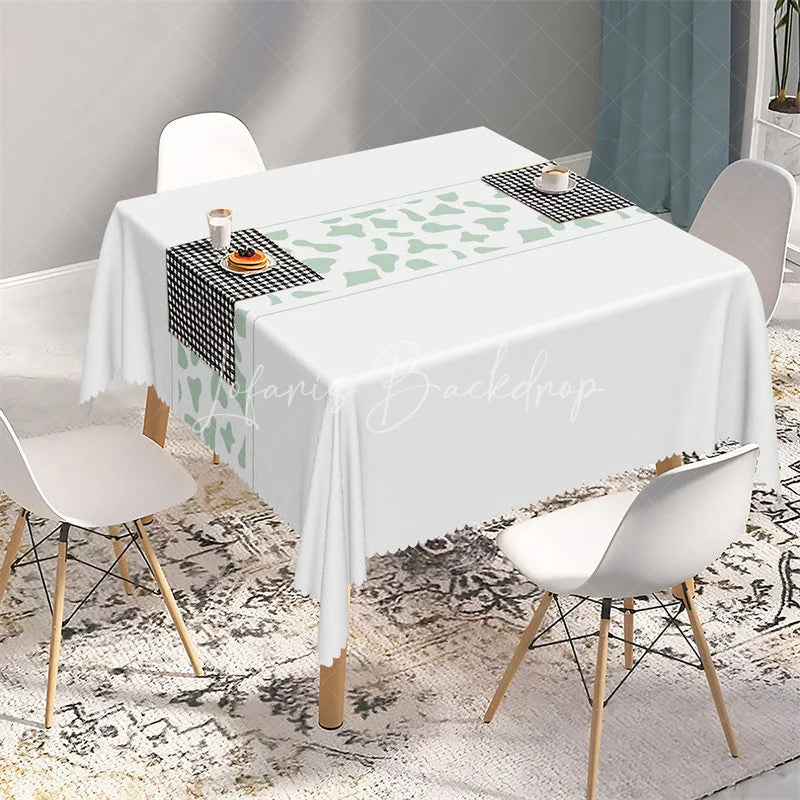 Lofaris Sage Green Abstract Spot Band Rectangle Tablecloth White Modern Pattern Table Cover for Party