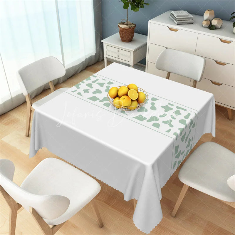 Lofaris Sage Green Abstract Spot Band Rectangle Tablecloth White Modern Pattern Table Cover for Party