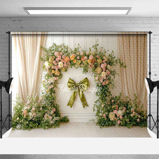 Lofaris Sage Green Bow Tie Floral Spring Photography Backdrop