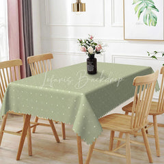 Lofaris Sage Green Geometric Rectangle Tablecloth Simple White Dots Grid Pattern Modern Minimalist Dining Room Kitchen Decor