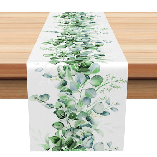 Lofaris Sage Green Leaves Spring Botanical Table Runner