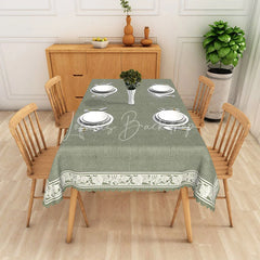 Lofaris Sage Green Rustic Texture Floral Border Rectangle Tablecloth Elegant Dining Decor Washable Kitchen Table Cover