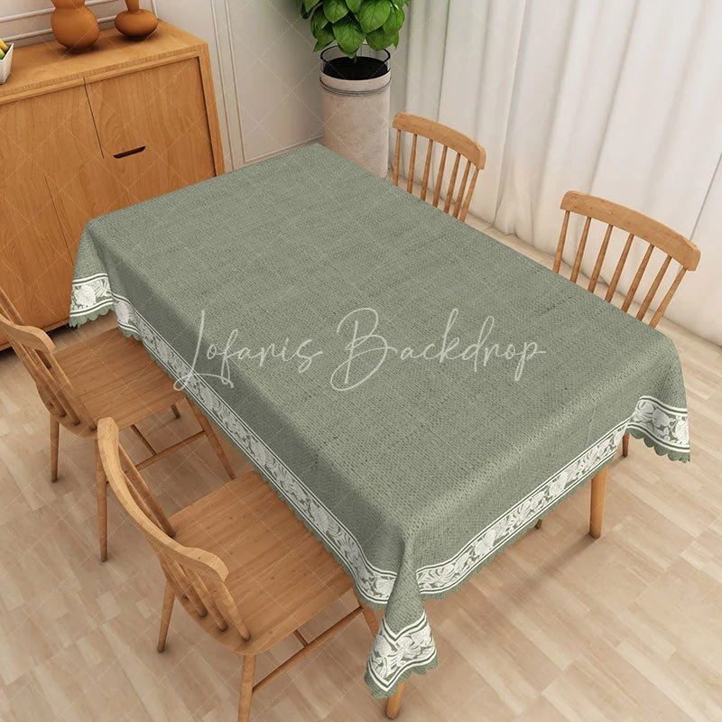 Lofaris Sage Green Rustic Texture Floral Border Rectangle Tablecloth Elegant Dining Decor Washable Kitchen Table Cover