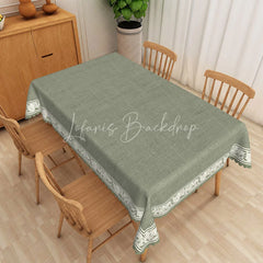 Lofaris Sage Green Rustic Texture Floral Border Rectangle Tablecloth Elegant Dining Decor Washable Kitchen Table Cover