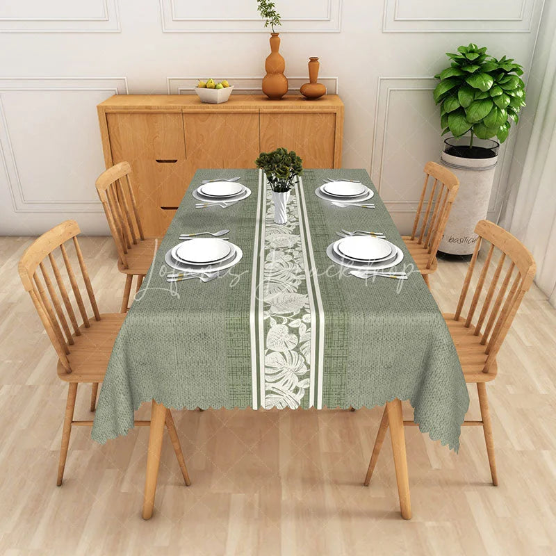 Lofaris Sage Green Rustic Texture Floral Center Rectangle Tablecloth Elegant Dining Decor Washable Kitchen Table Cover