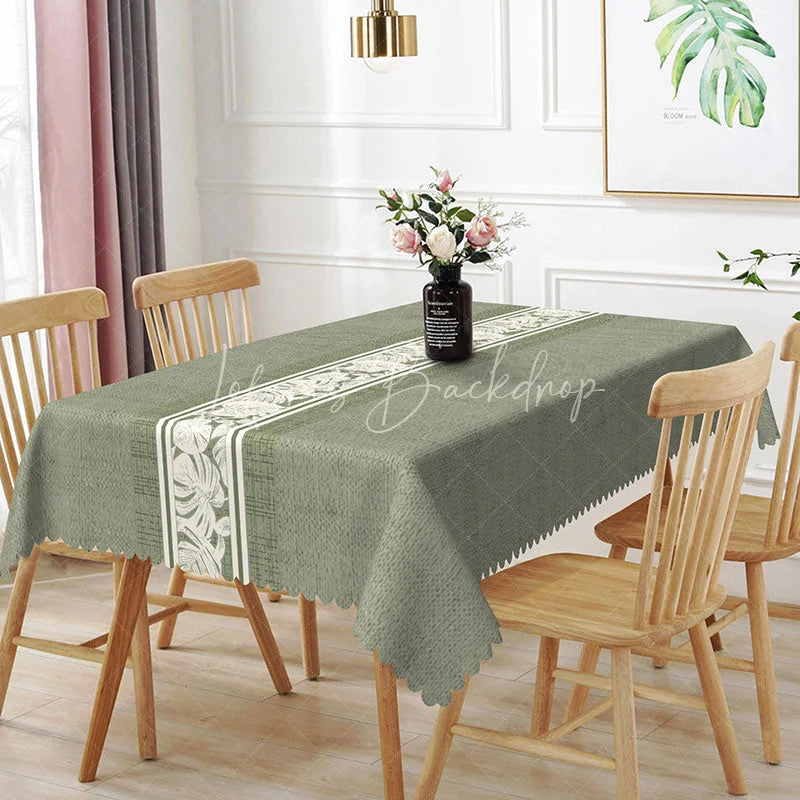 Lofaris Sage Green Rustic Texture Floral Center Rectangle Tablecloth Elegant Dining Decor Washable Kitchen Table Cover