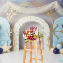 Lofaris Sagittarius Zodiac Photography Backdrop Blue Archer and Gold Stars Birthday Party Background