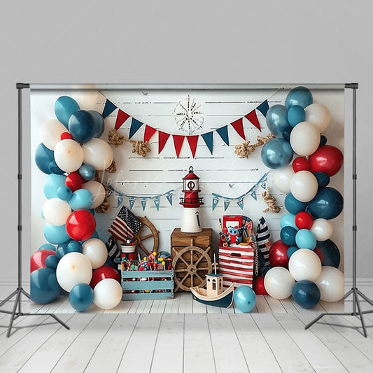 Lofaris Sailor Navigation Balloon Flag Cake Smash Backdrop