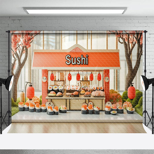 Lofaris Sakura Tree Orange Sushi Store Cake Smash Backdrop