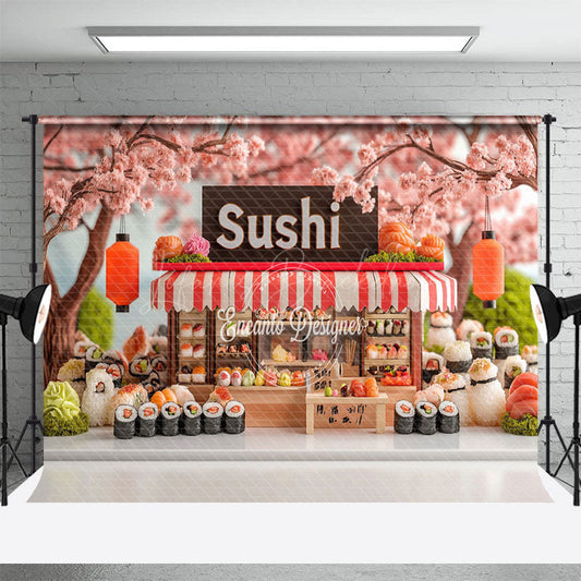 Lofaris Sakura Trees Cute Sushi Store Cake Smash Backdrop