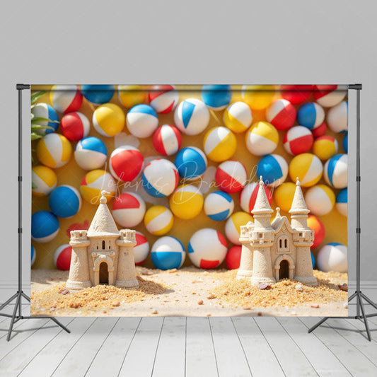 Lofaris Sand Castle Beach Volleyball Wall Cake Smash Backdrop