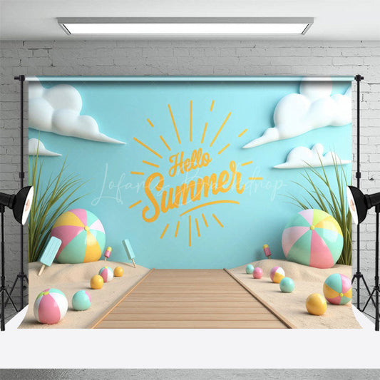 Lofaris Sandy Beach Hello Summer Cake Smash Photo Backdrop