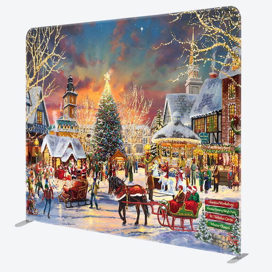 Lofaris Santa Carriage Xmas Town Double-Sided Square Backdrop