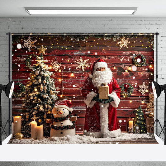 Lofaris Santa Claus Snowman Wooden House Photo Backdrop