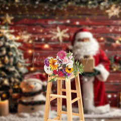 Lofaris Santa Claus Snowman Wooden House Photo Backdrop