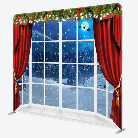 Lofaris Santa Claus Window Christmas Tension Fabric Backdrop