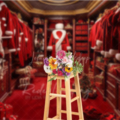 Lofaris Santa Closet Backdrop Red Suit Wardrobe Gift Photography Background Luxury Dressing Room Christmas Holiday Party Decoration