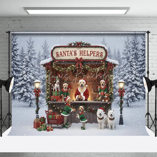 Lofaris Santa Helpers Dog Backdrop Puppy Elf Stand Photography Background Winter Snow Pet Lover Holiday Party Decoration