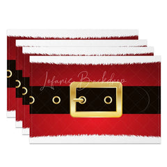 Lofaris Santa Suit Christmas Set of 4 Placemats Red with Black Belt White Fur Trim Holiday Table Mats