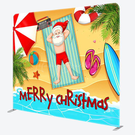Lofaris Santa Summer Beach Christmas Tension Fabric Backdrop