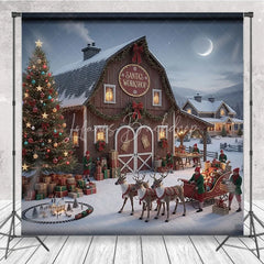 Lofaris Santa Workshop Backdrop Elf Sleigh Reindeer North Pole Photography Background Christmas Barn Holiday Party Decoration